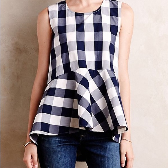 SOLD Anthropologie Checked Poplin Peplum Top - Picture 3 of 8